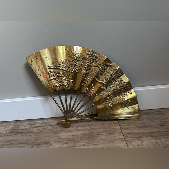 MCM midcentury modern vintage Decorative Brass Fan Wall Art Gold tone metal - Picture 6 of 9